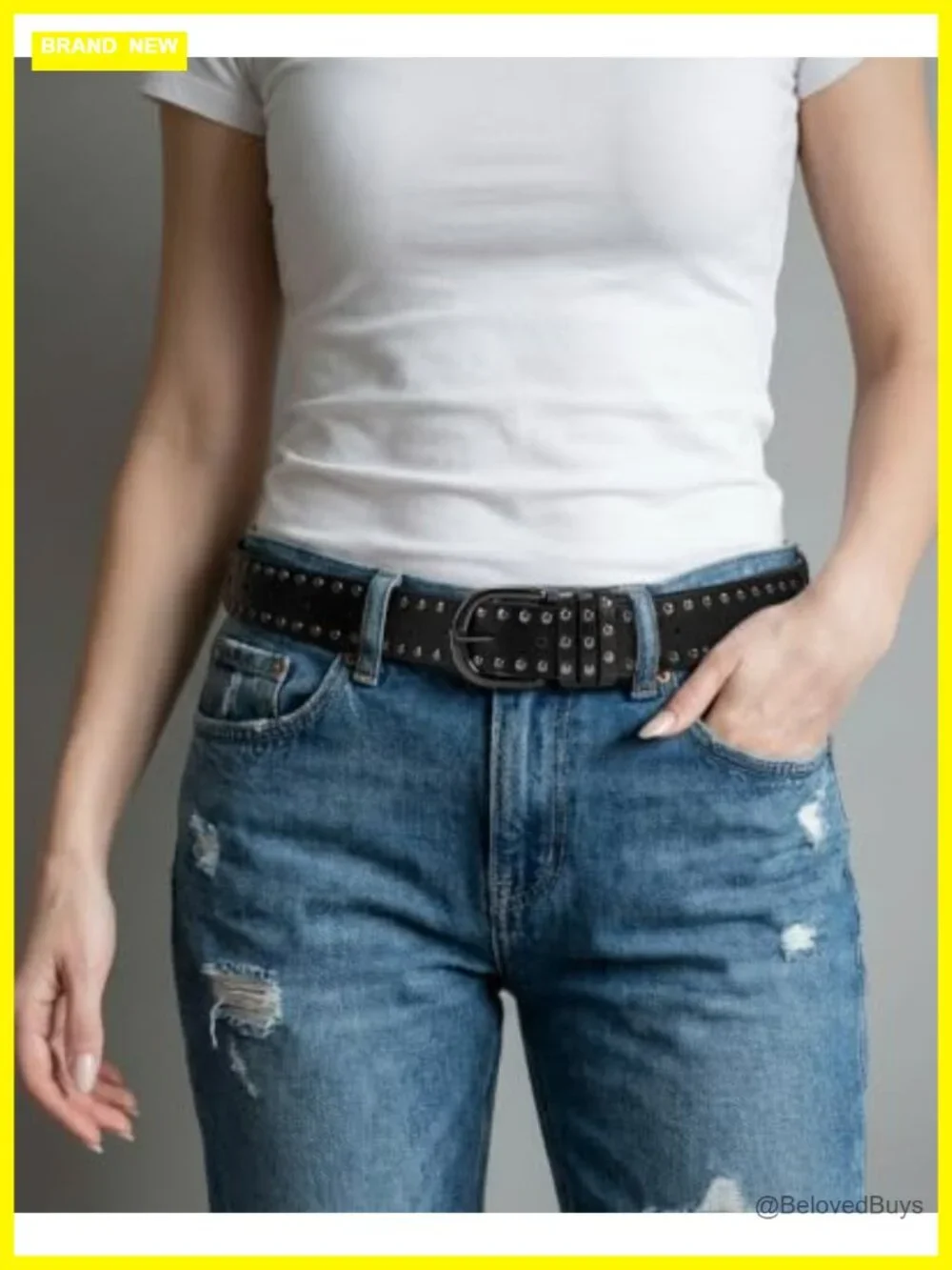 Studded PU Leather Punk Goth Belt for Women Jeans